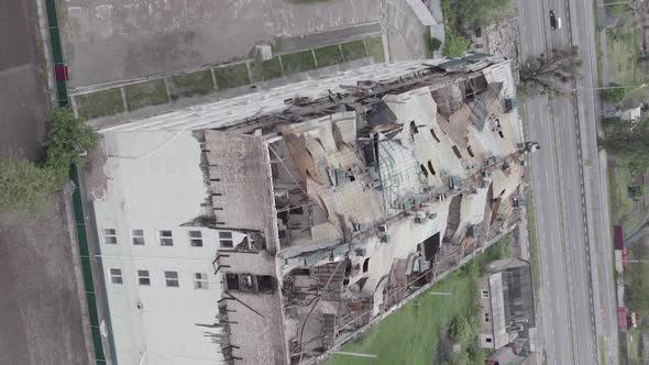 Vertical Video of a Residential Building Damaged By the War in Ukraine