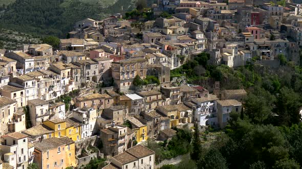 Old Houses and Roofs of Ragusa Ibla, Sicily, Italy. Tilt Shot