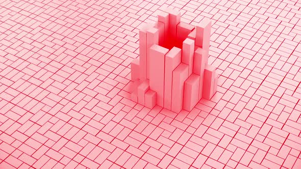 Abstract 3d Blocks Wave Red
