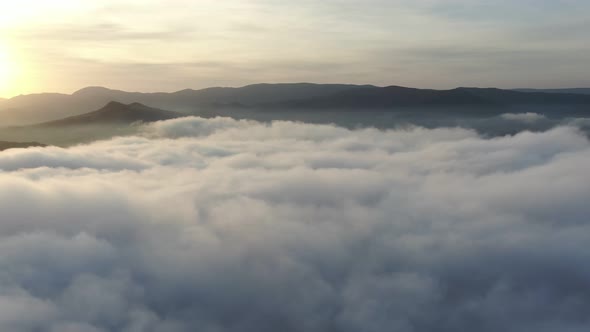 Panorama of the Crimean Mountains in Dense Fog