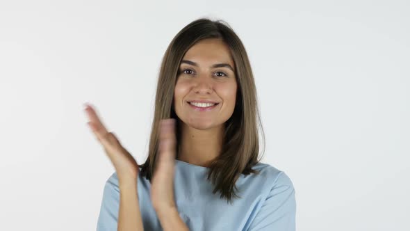 Clapping, applause by Beautiful Girl, White Background in Studio