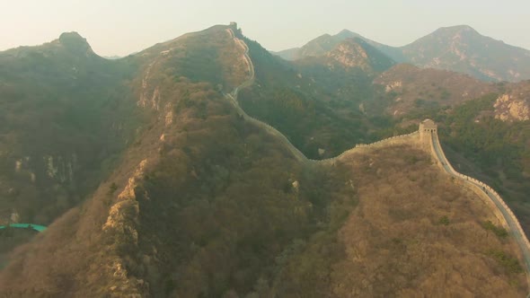 Great Wall of China and Mountains Badaling Aerial View