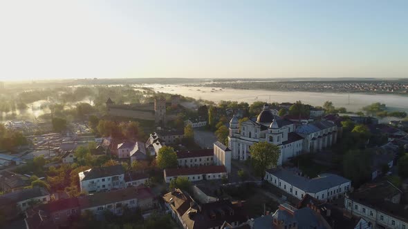 Morning Flight Over Lubart's Castle and the Church of the Apostles Peter and Paul