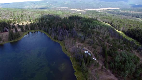 Aerial view of campground and surrounding area at Lyman Lake in Utah