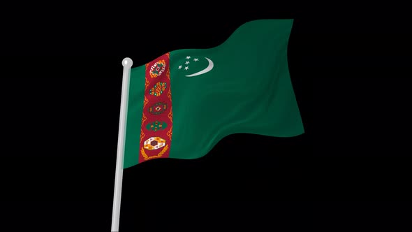 Turkmenistan Flag Flying Animated Black Background