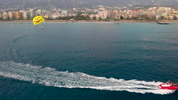 Water Sports Parasailing Turkey Alanya Filmed on a Drone