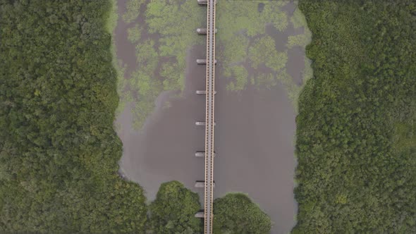 Aerial view of a bridge in countryside, Italy.