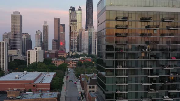 Aerial of Train Passing by - Chicago