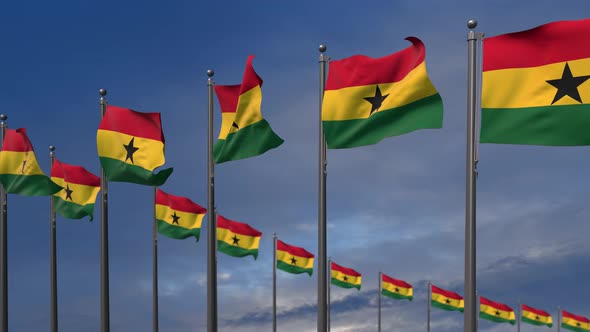 The Ghana Flags Waving In The Wind  - 4K