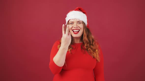 Excited Plus Size Woman Counting From Three to One and Throwing Golden Confetti Celebrating Holidays