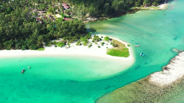 Malibu beach, Koh Phangan, Thailand, Aerial panorama of the calm turquoise lagoon and non crowded be