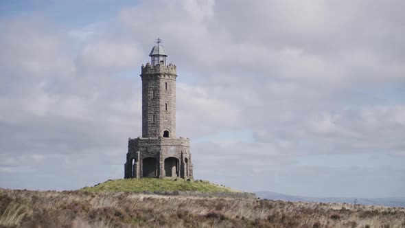 A view of Darwen Tower in Lancashire on a windy day