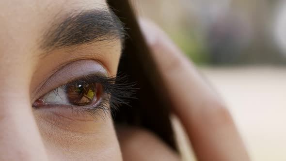 Closeup Shot Of Brown Female Eye Young Woman Posing Outdoors