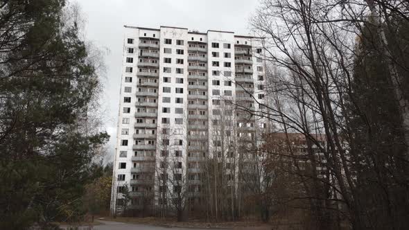 Chernobyl Exclusion Zone. Pripyat. Aerial. Abandoned City Building