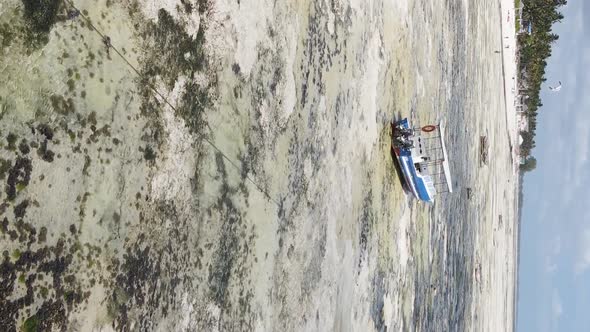 Vertical Video of Low Tide in the Ocean Near the Coast of Zanzibar Tanzania Aerial View