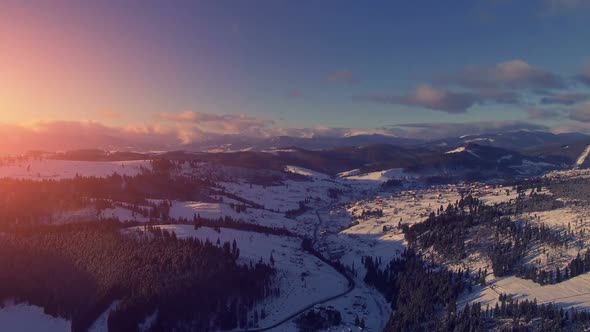 Aerial Drone View Holidays in Ski Resort Bukovel