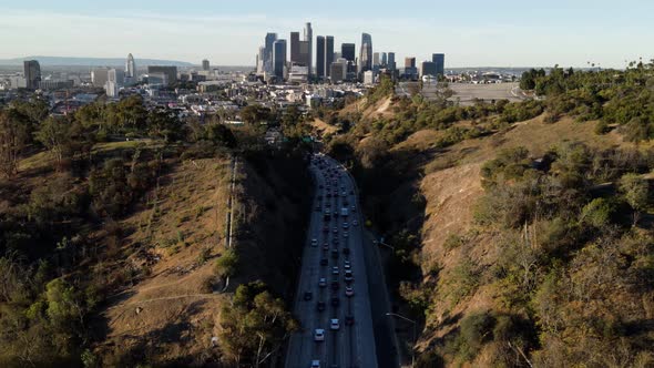 Aerial Los Angeles Freeway Downtown