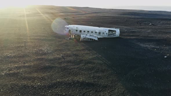 Drone At Sunset Over Plane Wreck