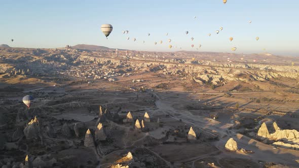 Aerial View Cappadocia Turkey  Balloons Sky