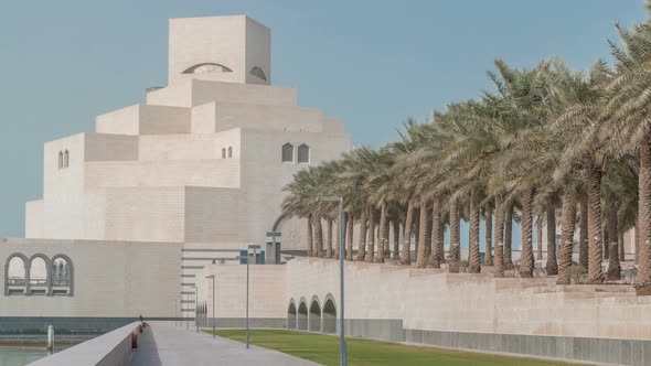 Qatar's Museum of Islamic Art Timelapse on Its Manmade Island Beside Doha Corniche