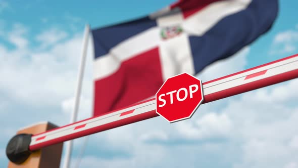 Open Boom Gate on the Dominican Flag Background