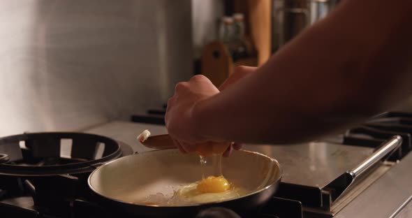 Caucasian woman cooking in her house