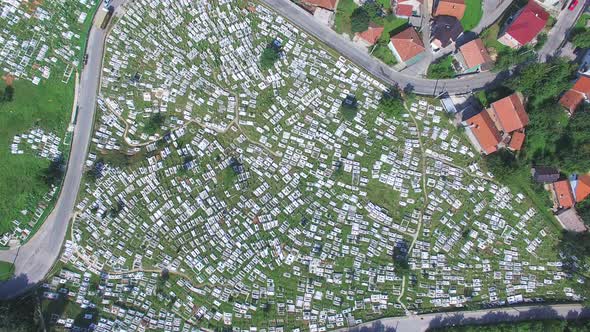 Flying over Bosnian graveyard