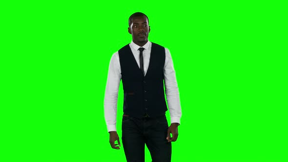 Businessman Walking. Green Screen.