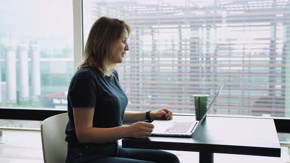 Woman Talking on Webinar Video Training Using Pc Laptop