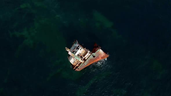 Sunken Rusty Ship on Cape Tarkhankut in the Summer