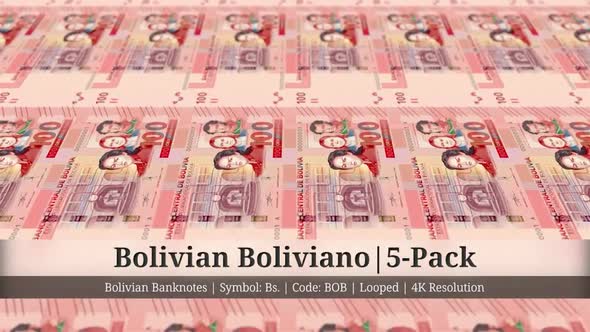 Bolivian Boliviano | Bolivia Currency - 5 Pack | 4K Resolution | Looped