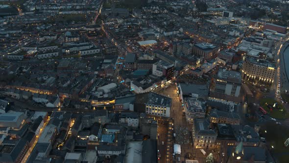 Londonderry / Derry / Stroke City / Legenderry night time aerial footage in UHD. Cityscapes of the P