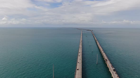 Aerial view of Seven Mile Bridge on the way to Key West, Florida Keys, USA