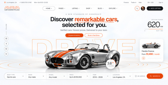 AVAVA Motors – Car Dealer & Automotive Marketplace HTML Template
