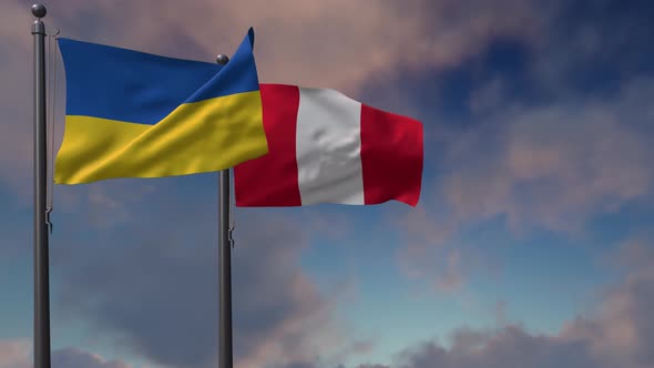 Peru Flag Waving Along With The National Flag Of The Ukraine - 4K