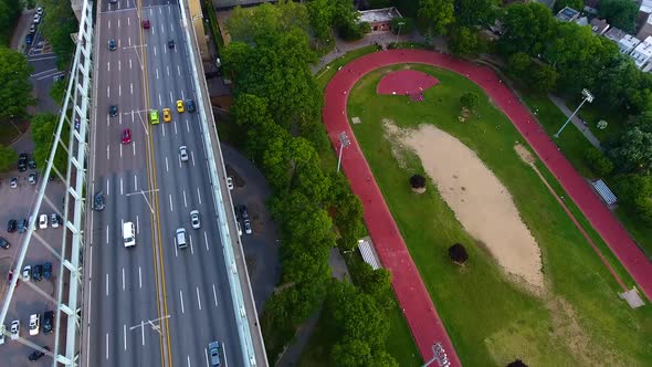 Aerial View of Track and Bridge in NYC