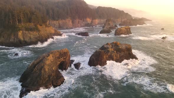 Aerial of the rugged coastline of Oregon, USA