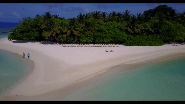 Aerial drone view panorama of paradise lagoon beach vacation by shallow lagoon and white sandy backg