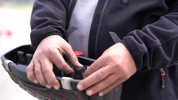 crane operator working with remote controller