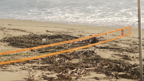 Beach Polution After a Hurricane a Lot of Garbage After Wind From Sea Plastic Polution