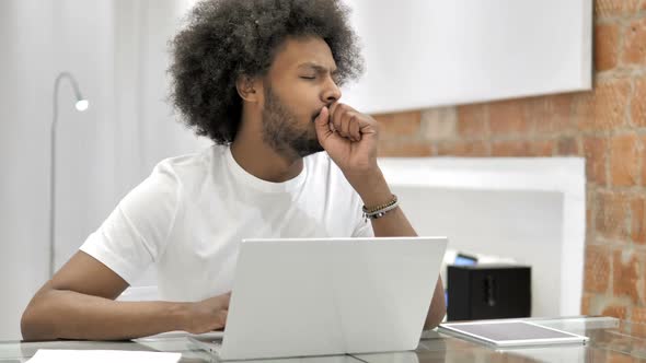 Cough Sick African Man Coughing in Office