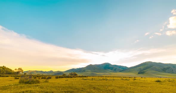 Mountain Meadow Timelapse at the Summer or Autumn Sunrise Time