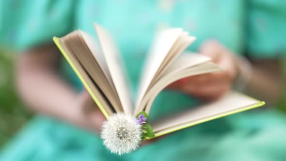 Hands of Woman Flips Through Pages of Old Paper Book