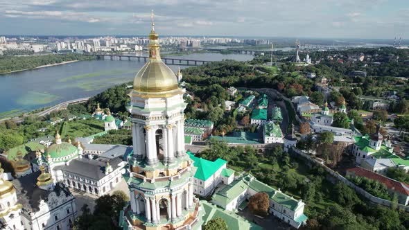 Aerial View of Kiev Pechersk Lavra Great Lavra Bell Tower Orthodox Monastery