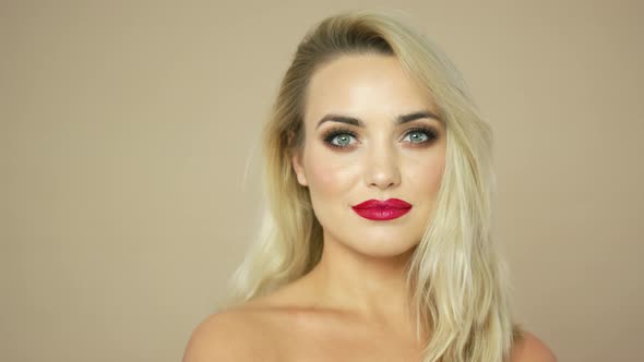 Blonde Woman with Red Lips