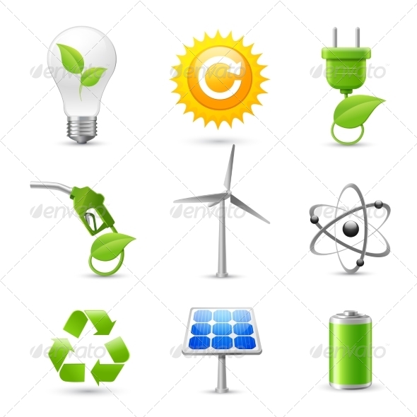 Energy and Ecology Realistic Icons Set