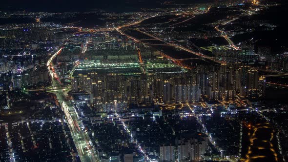 Timelapse Overpass Roads on Hilly Landscape of Seoul City