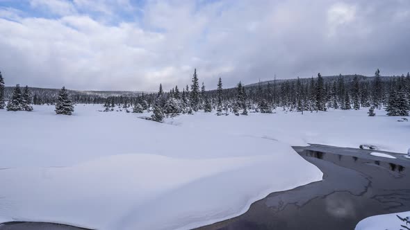 The Jizera stream, flowing through the Jizera Mountains in the Czech Republic. Winter season