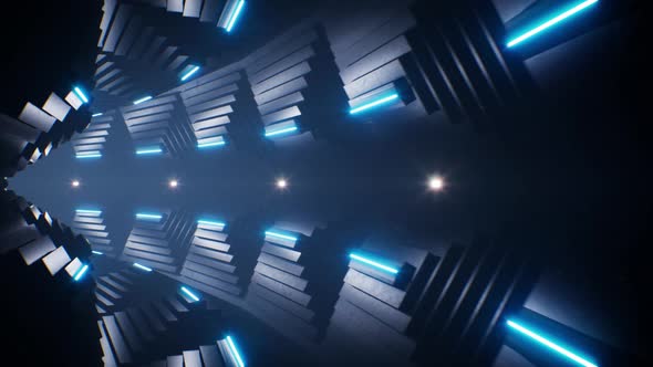 Blue Light Pyramid Space Tunnel 4K 01