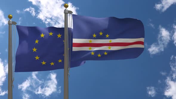 European Union Flag Vs Cape Verde Flag On Flagpole